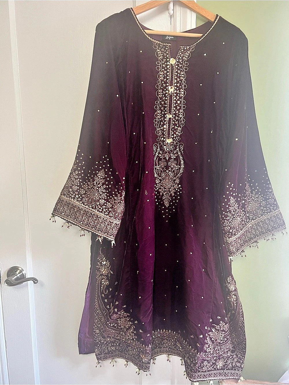 Jazmin VF-2012 Velvet Embroidered Palazzo Suit in Purple XL NWT
